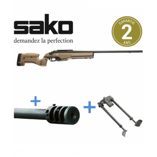 Pack Complet Carabine Sako TRG 42 Desert Tan Crosse Fixe 300 Win Mag 69cm Phosphaté + Frein De Bouche + Bipied M08