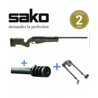 Pack Complet Carabine Sako TRG 42 Verte Crosse Fixe 300 Win Mag 69cm + Frein De Bouche + Bipied M08